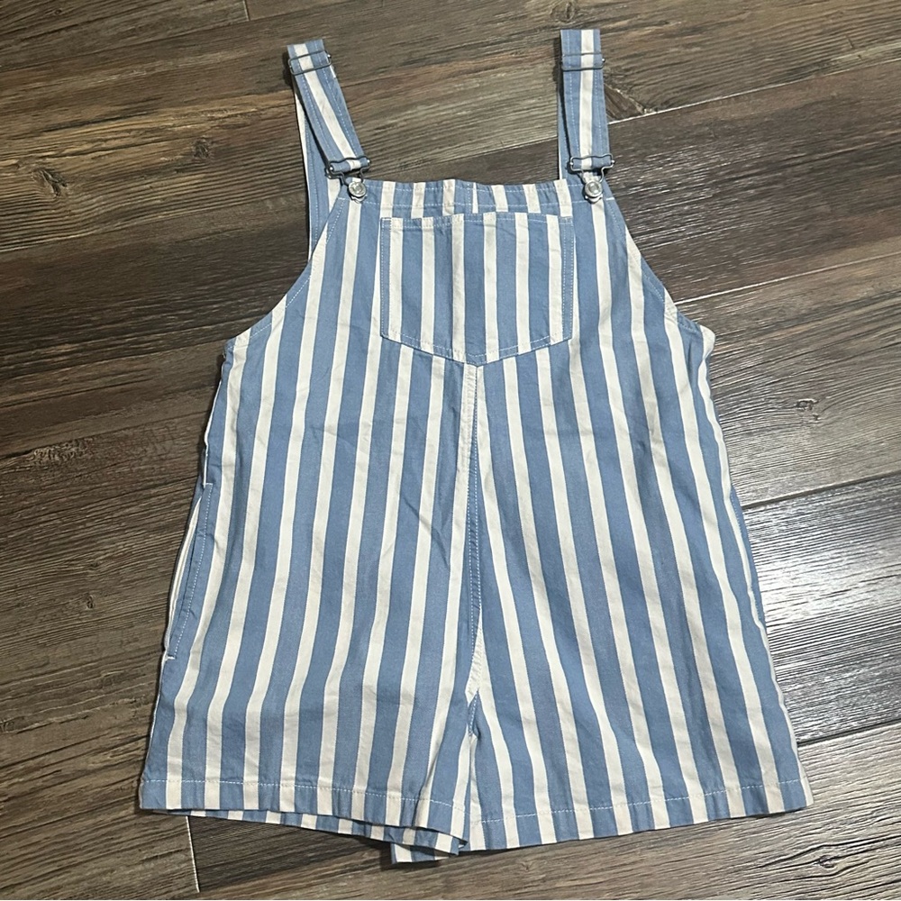 ZARA blue & white stripe Shortalls women’s XS bib overall romper shirts summer